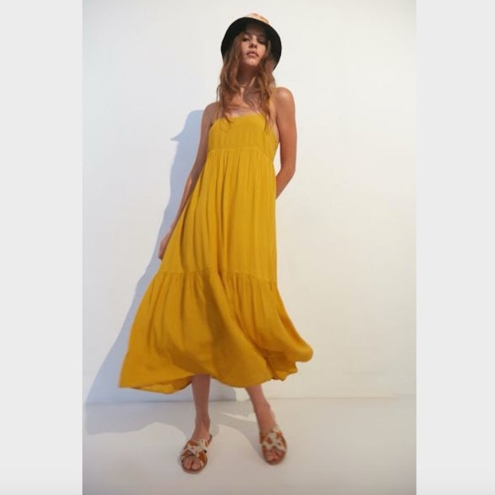 Urban Outfitters Haverford Frock Mustard Midi Sundress - XS